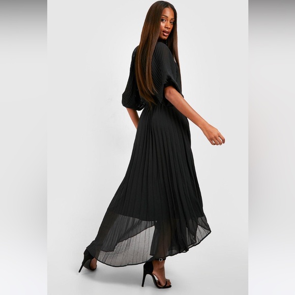 NWT Boohoo Pleated Puff Sleeve Midi Dress - Picture 3 of 5